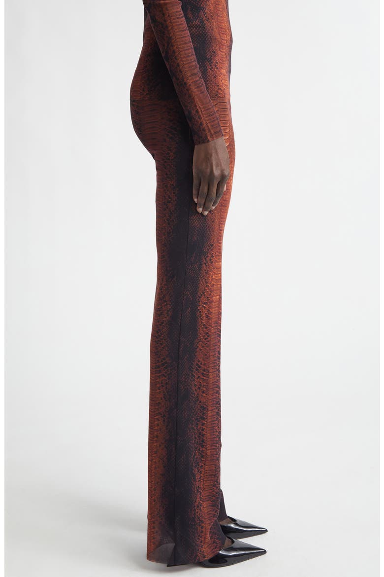 Snakeskin Print Mesh Flare Pants, Alternate, color, BROWN/ BLACK