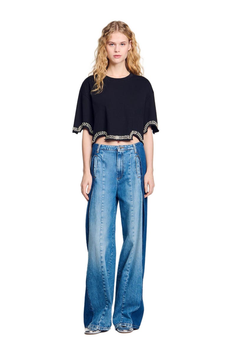 SANDRO Rhinestone cropped T-shirt, Alternate, color, 