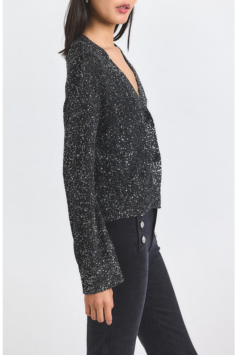 Kalena Sequin Plated Cardigan, Alternate, color, BLACK/ CHARCOAL