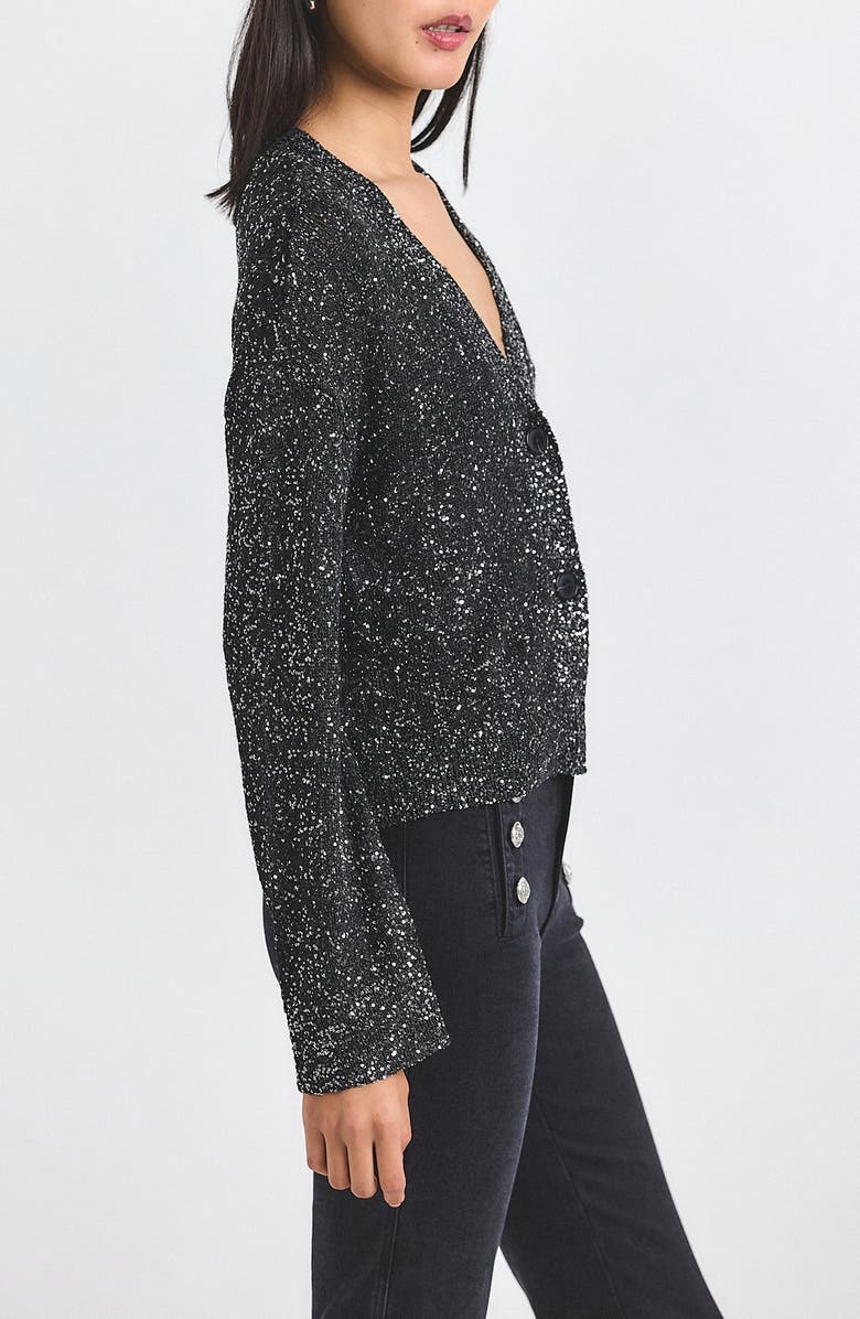 Derek Lam 10 Crosby Kalena Sequin Plated Cardigan, Alternate, color, Black/ Charcoal