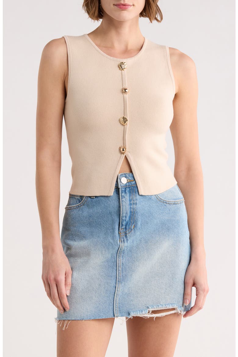Button Detail Knit Tank Top, Main, color, KHAKI