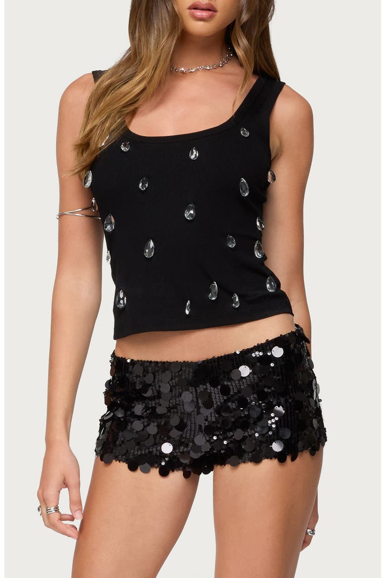 Zelena Crystal Embellished Rib Tank, Main, color, BLACK