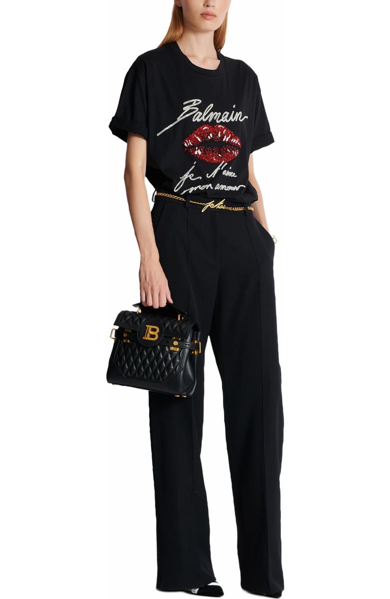 Balmain B-Buzz 23 Bag In Diamond-Quilted Calfskin, Alternate, color, Black