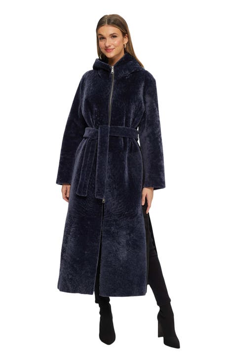 Reversible Textured Genuine Shearling Coat