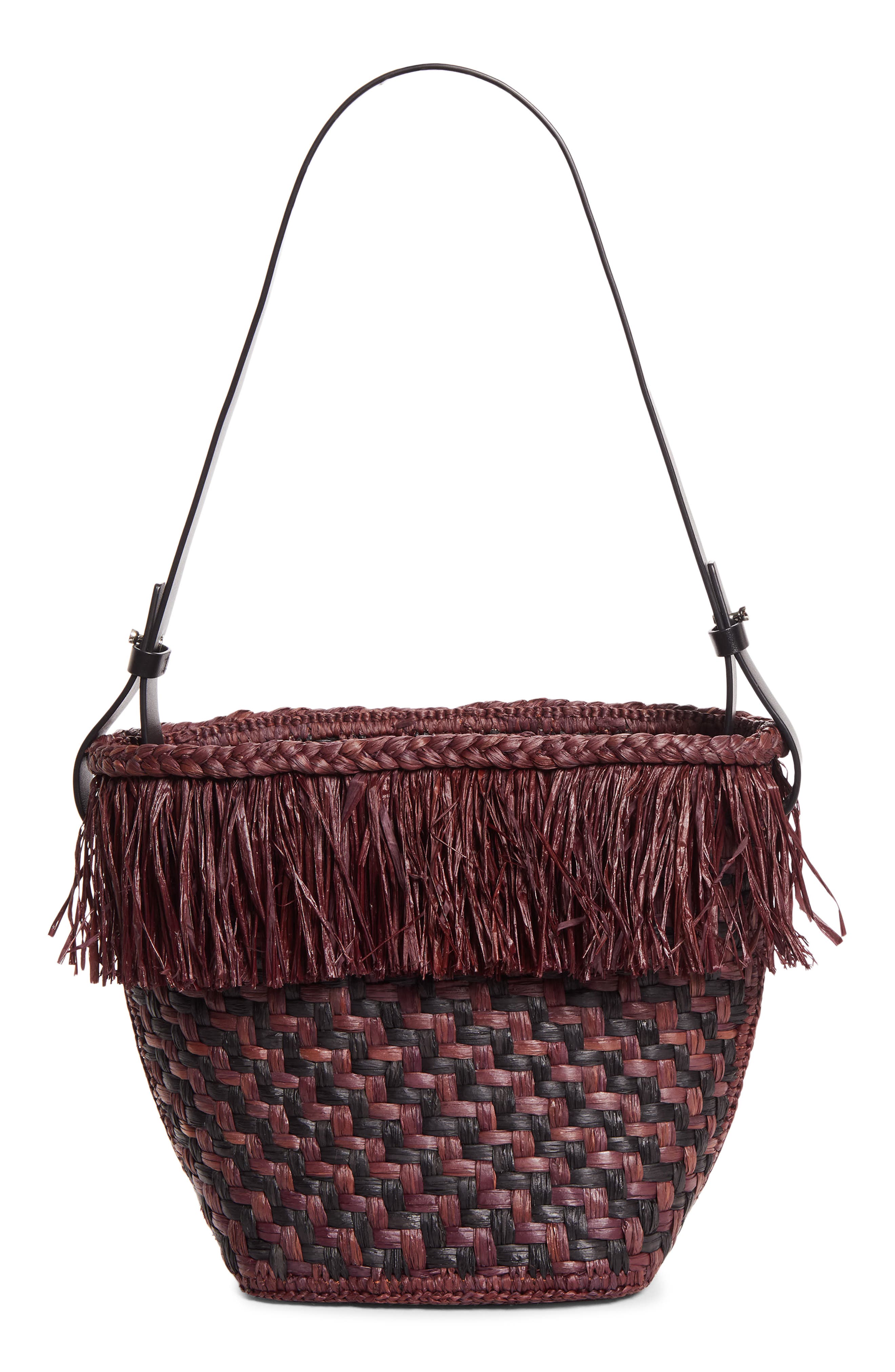 Woven Raffia Bucket Bag, Alternate, color, PLUM