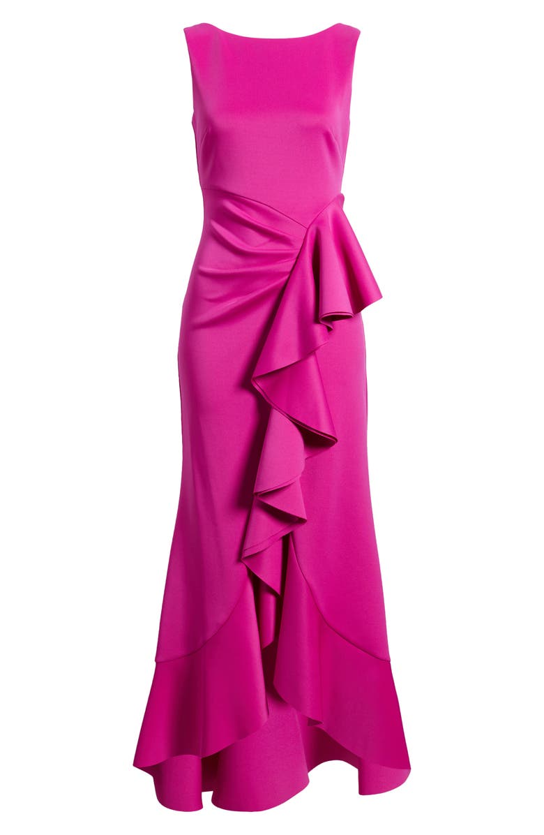 Eliza J Ruffle Sleeveless Gown, Alternate, color, Berry