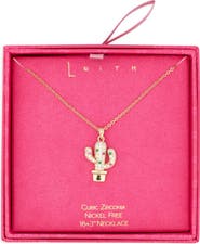Leith Cubic Zirconia Cactus Pendant Necklace
