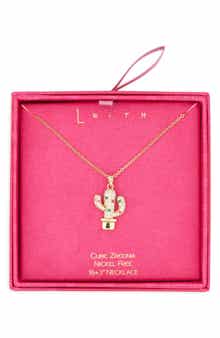 Cubic Zirconia Cactus Pendant Necklace