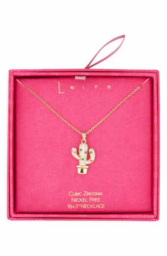 Cubic Zirconia Cactus Pendant Necklace