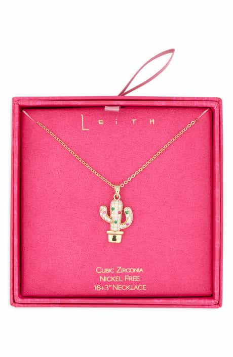 Cubic Zirconia Cactus Pendant Necklace
