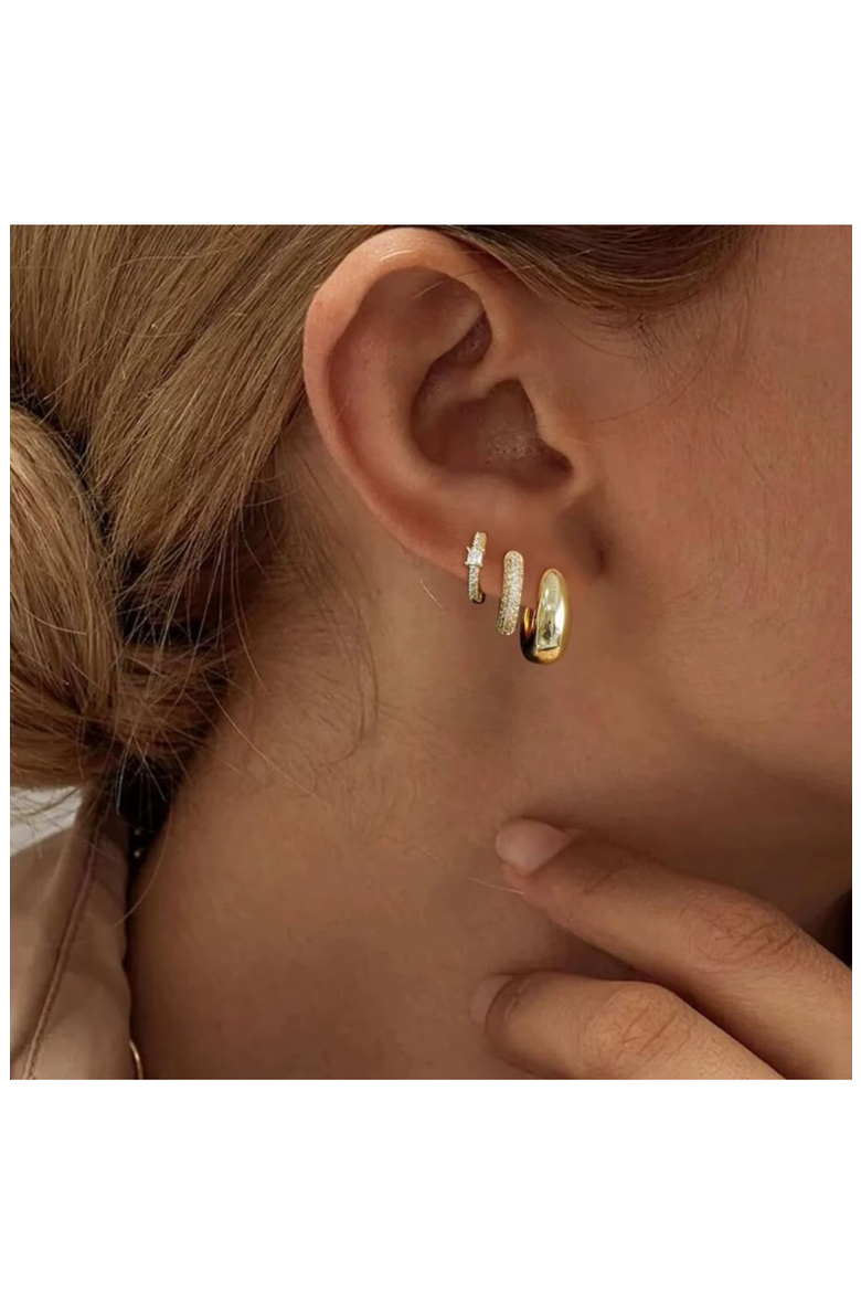 Dainty Huggie Hoop Earrings -3 Pairs, Alternate, color, Gold