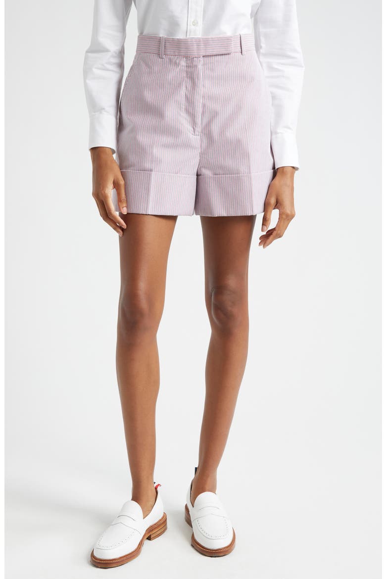 Stripe Tailored High Waist Shorts, Main, color, PINK