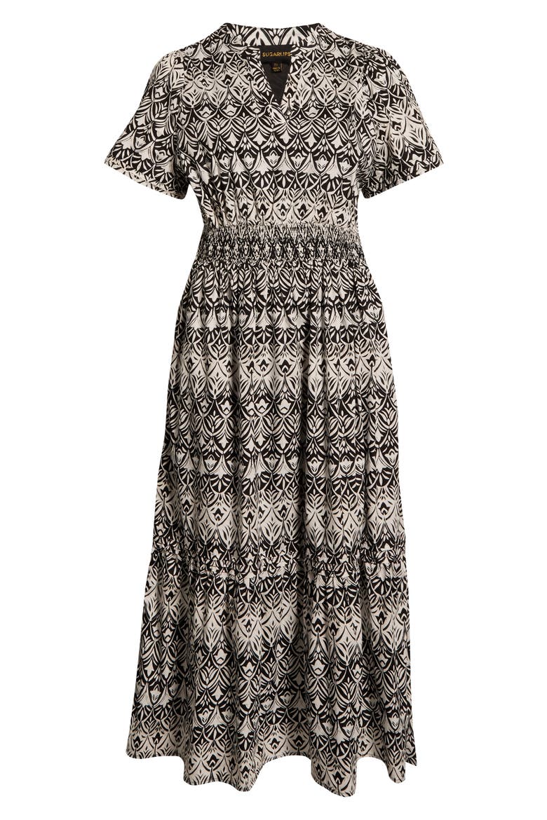La Palma Floral Belraj Tiered Cotton Maxi Dress, Alternate, color, BLACK-WHITE