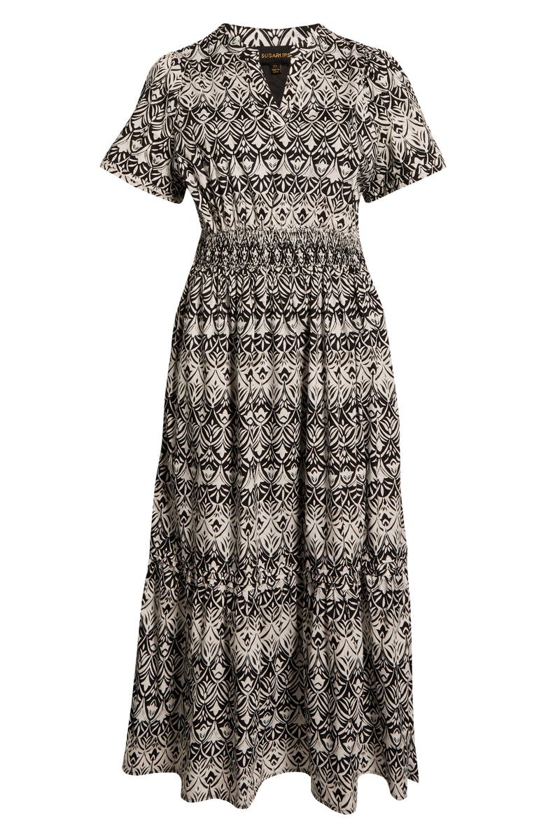 SUGARLIPS La Palma Floral Belraj Tiered Cotton Maxi Dress, Alternate, color, Black-White