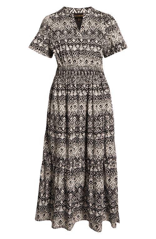 Sugarlips La Palma Floral Belraj Tiered Cotton Maxi Dress In Gray