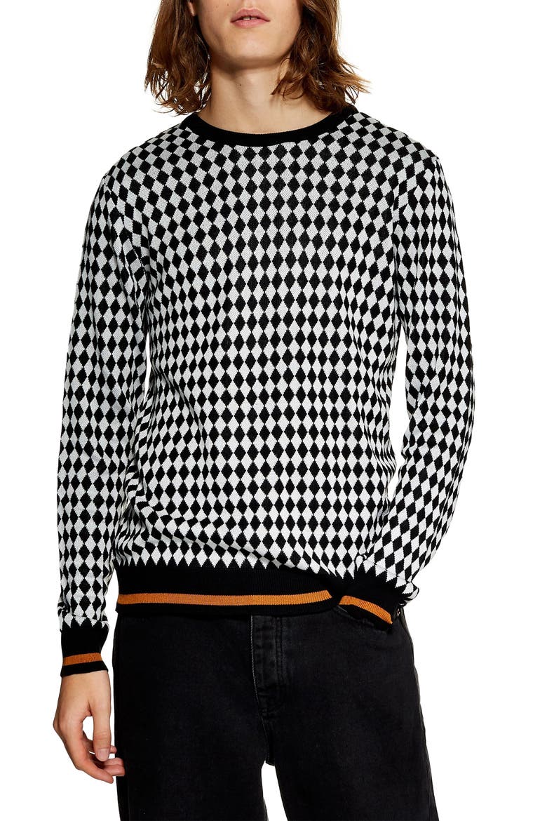 Mini Diamond Crewneck Sweater, Main, color, BLACK MULTI