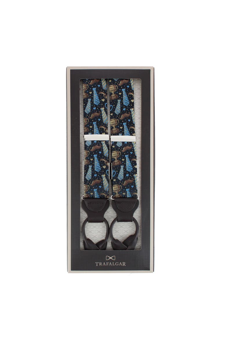 Father Knows Best Silk Button End Suspenders, Alternate, color, Navy Blue
