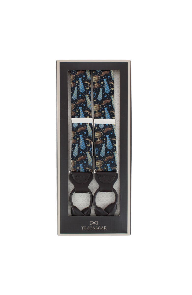 Trafalgar Father Knows Best Silk Button End Suspenders, Alternate, color, Navy Blue