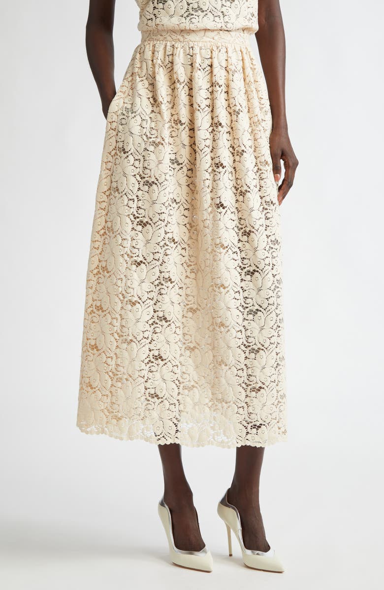 ST. JOHN Floral Guipure Lace Midi Skirt, Main, color, Pink Blush