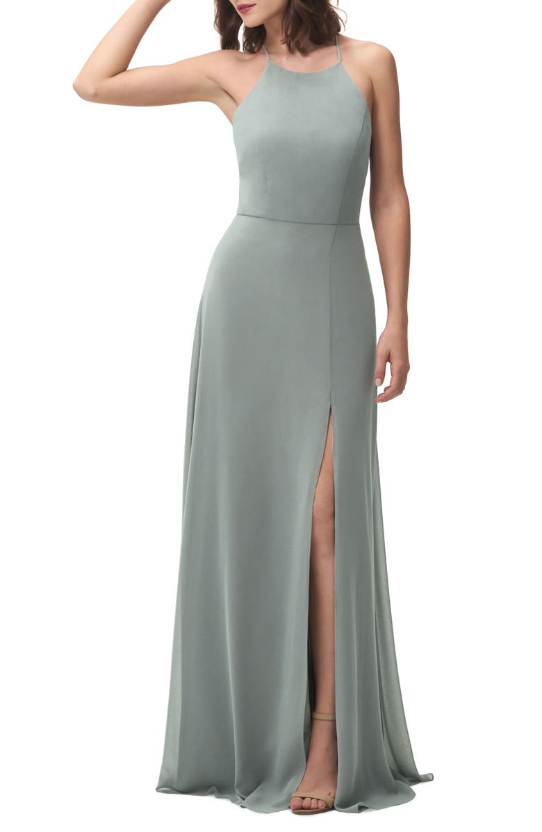 Jenny Yoo Kayla A-Line Halter Gown, Main, color, 