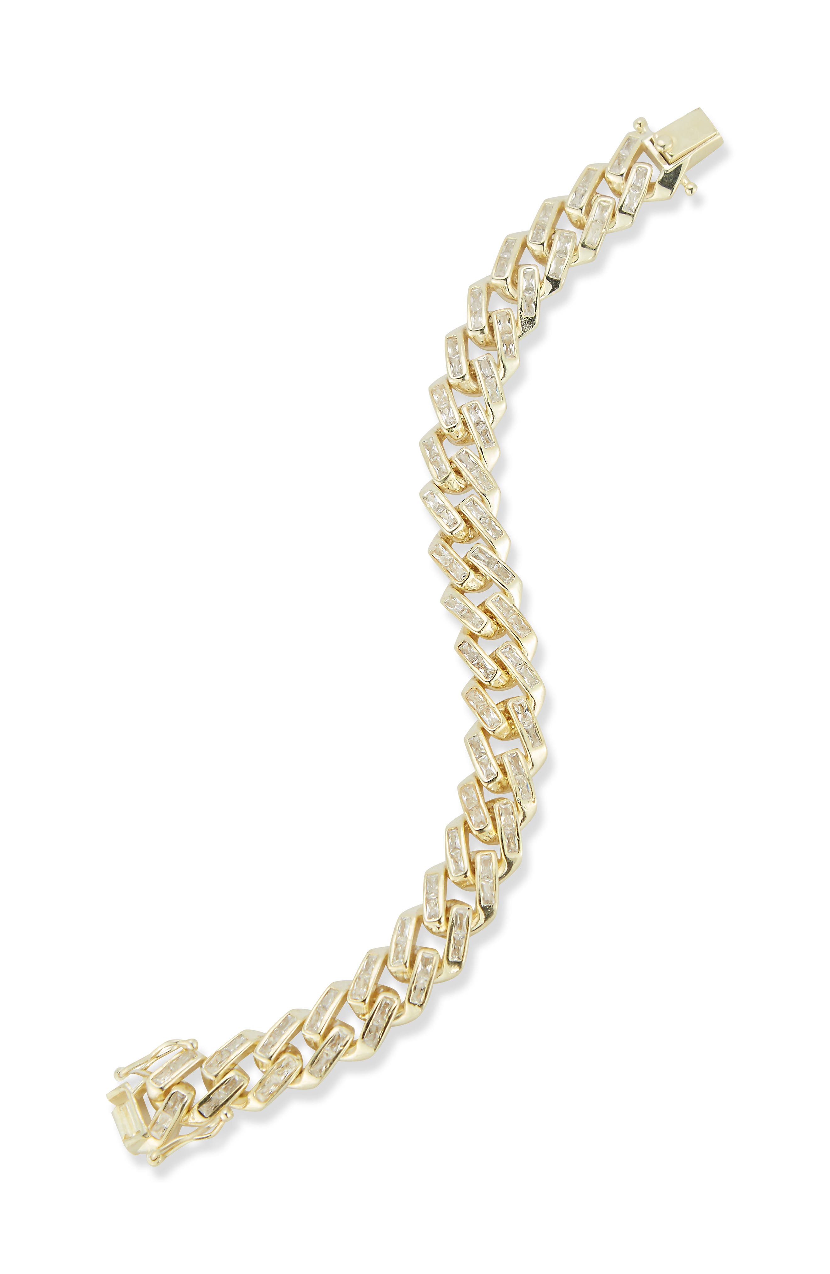 SPHERA MILANO Baguette Cubic Zirconia Curb Chain Bracelet