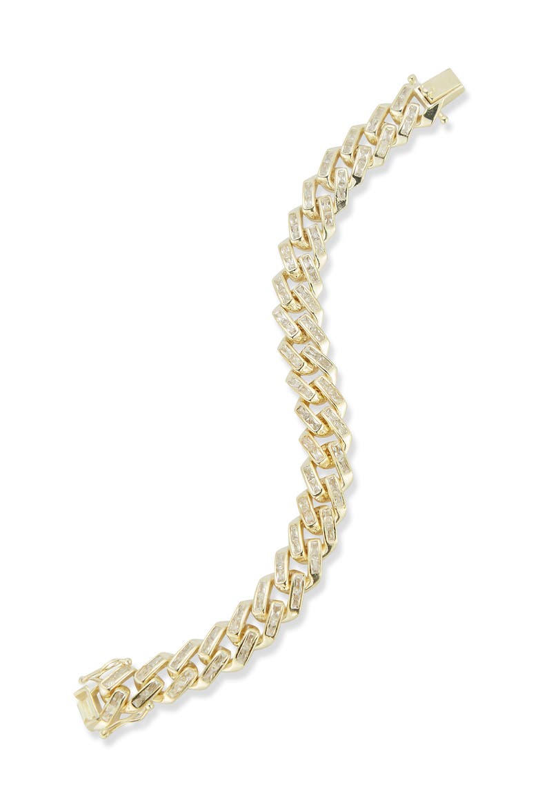Baguette Cubic Zirconia Curb Chain Bracelet, Main, color, GOLD