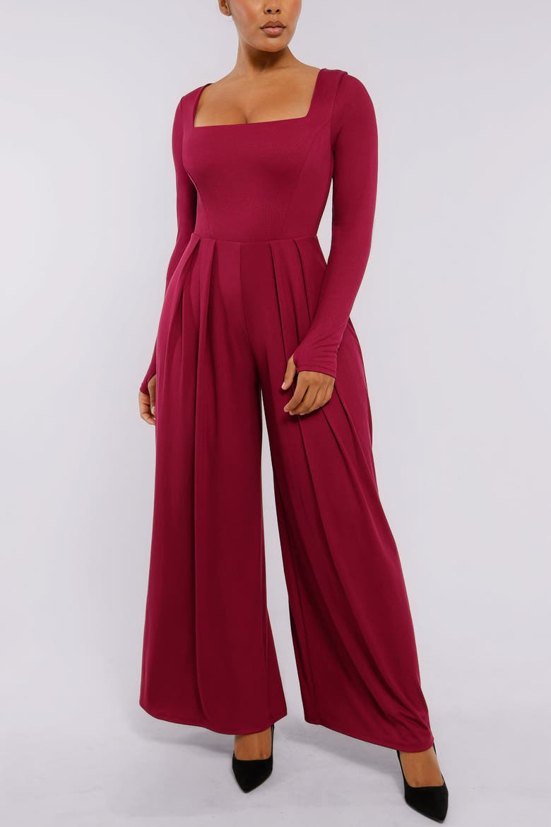AirSlim® Square Neckline Built-In Shaping Jumpsuit, Main, color, Carmine