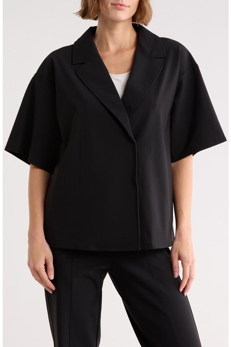 Knit Gabardine Blazer Shirt, Main, color, BLACK