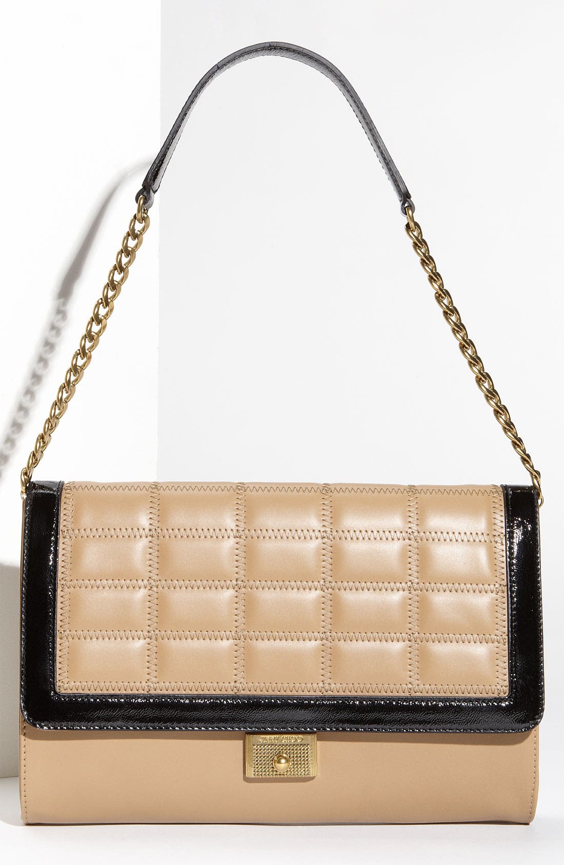 'Cassie' Quilted Flap Clutch, Main, color, NUDE-BLACK