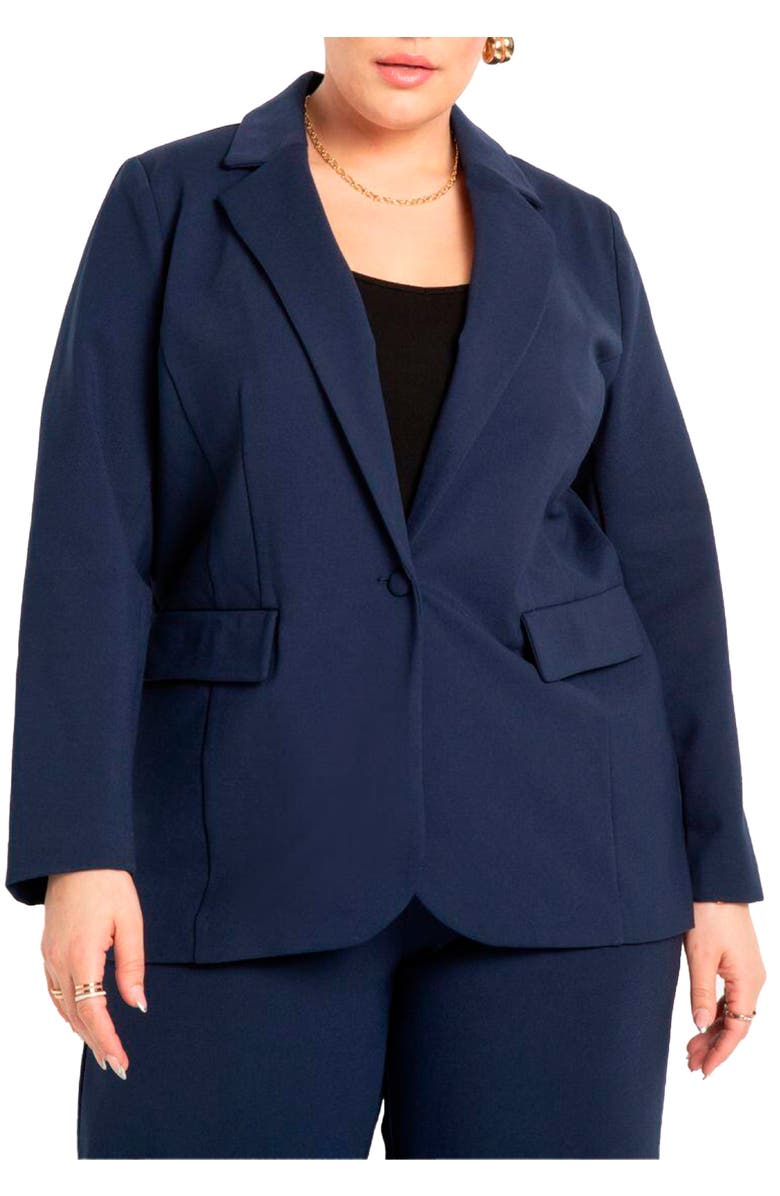 ELOQUII The Ultimate Stretch Long One Button Blazer, Main, color, Maritime Blue