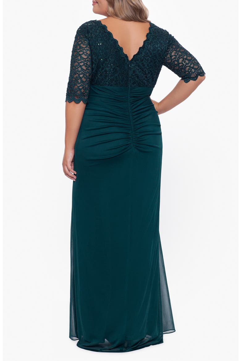 V-Neck Lace Gown, Alternate, color, PINE