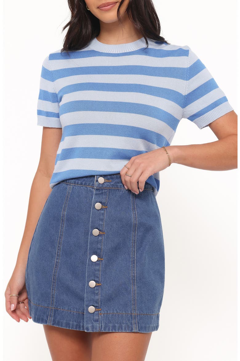 Sara Button Front Denim Miniskirt, Alternate, color, DARK WASH