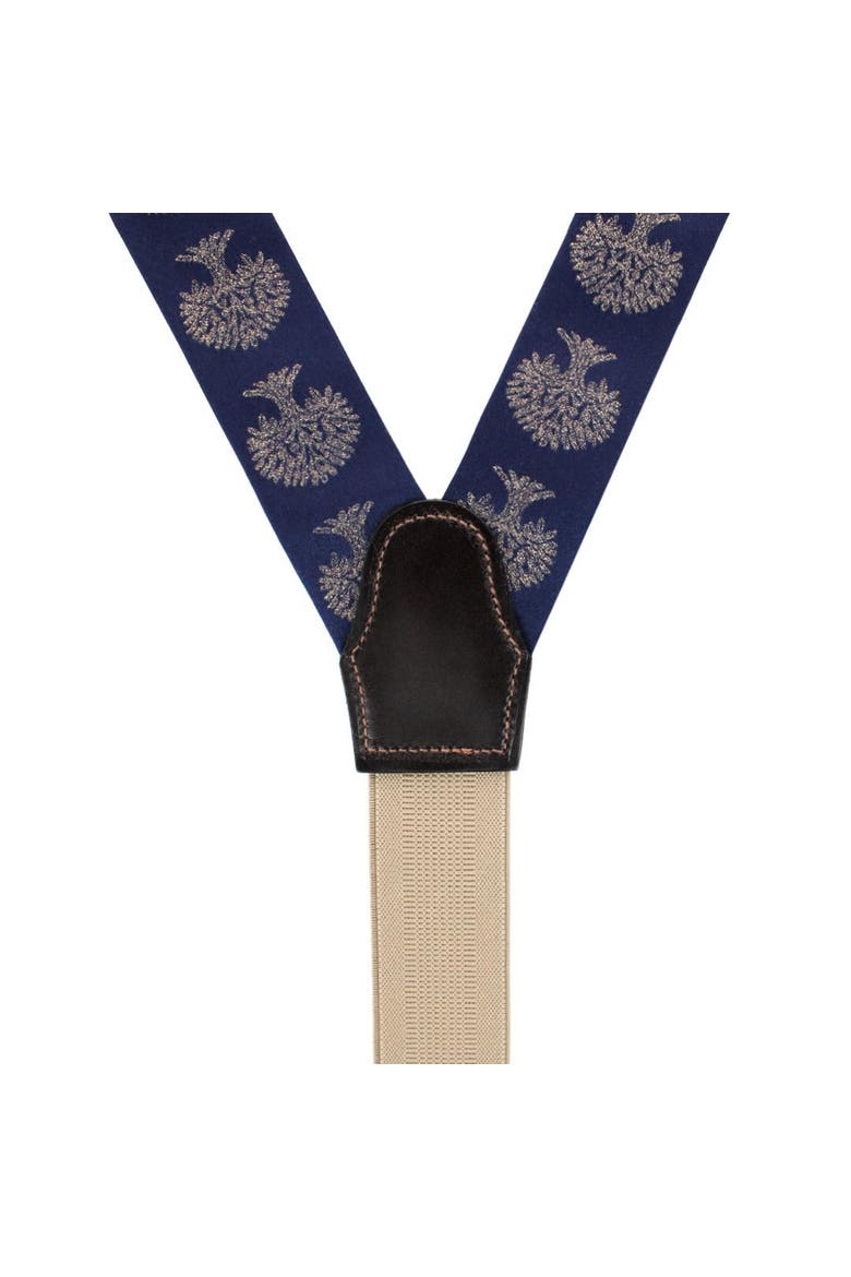 Heritage Oak Tree Novelty Silk Button End Suspenders, Alternate, color, Navy Blue