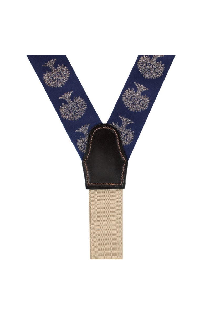 Trafalgar Heritage Oak Tree Novelty Silk Button End Suspenders, Alternate, color, Navy Blue