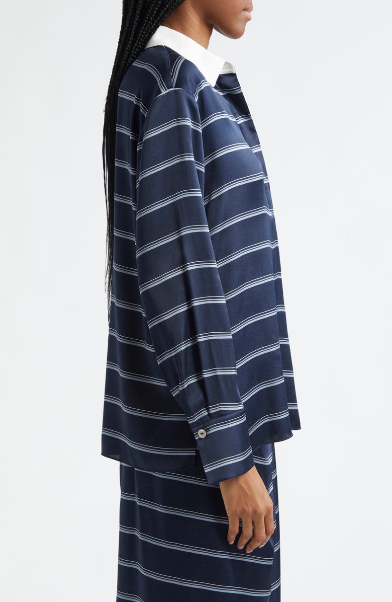 Vince Stripe Silk Rugby Shirt, Alternate, color, Coastal/ Slate
