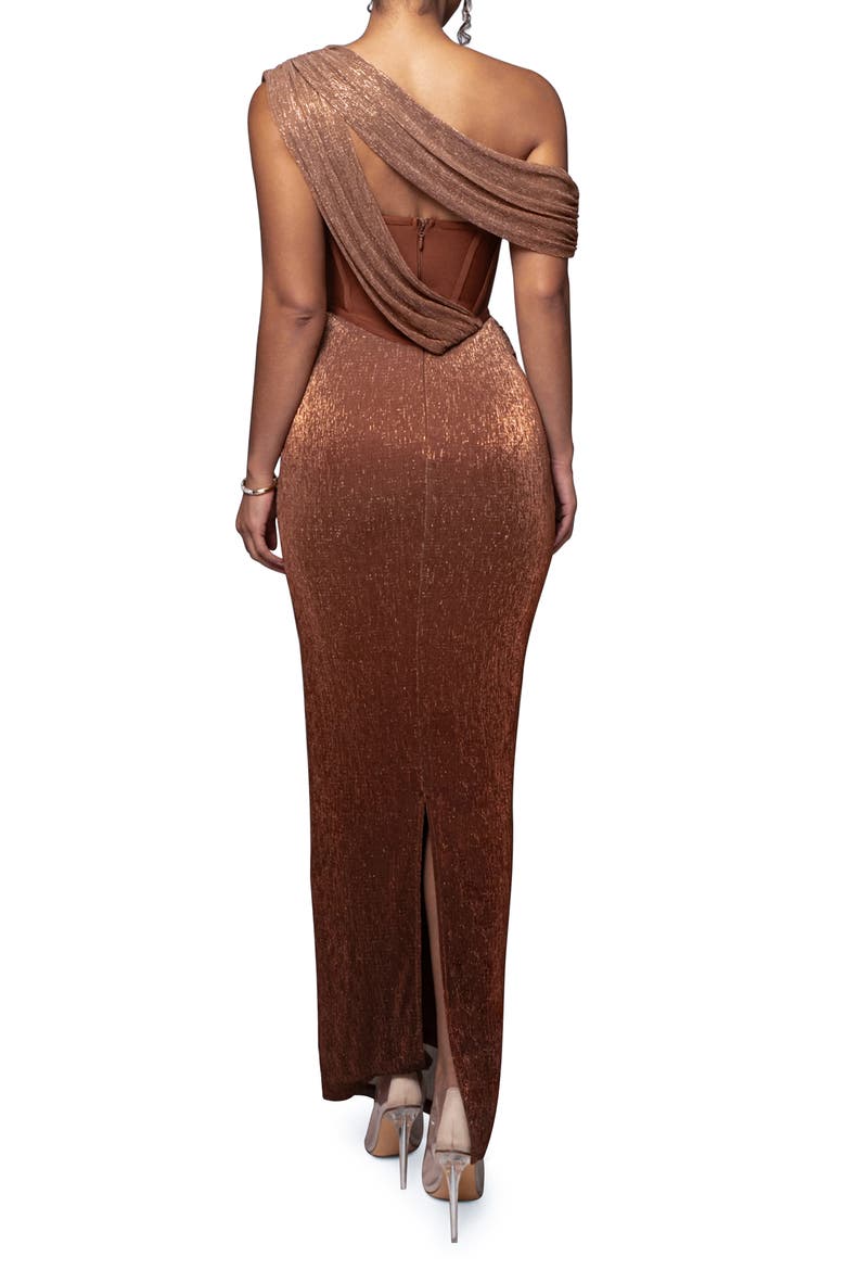 Celestina Metallic Drape Gown, Alternate, color, GOLD