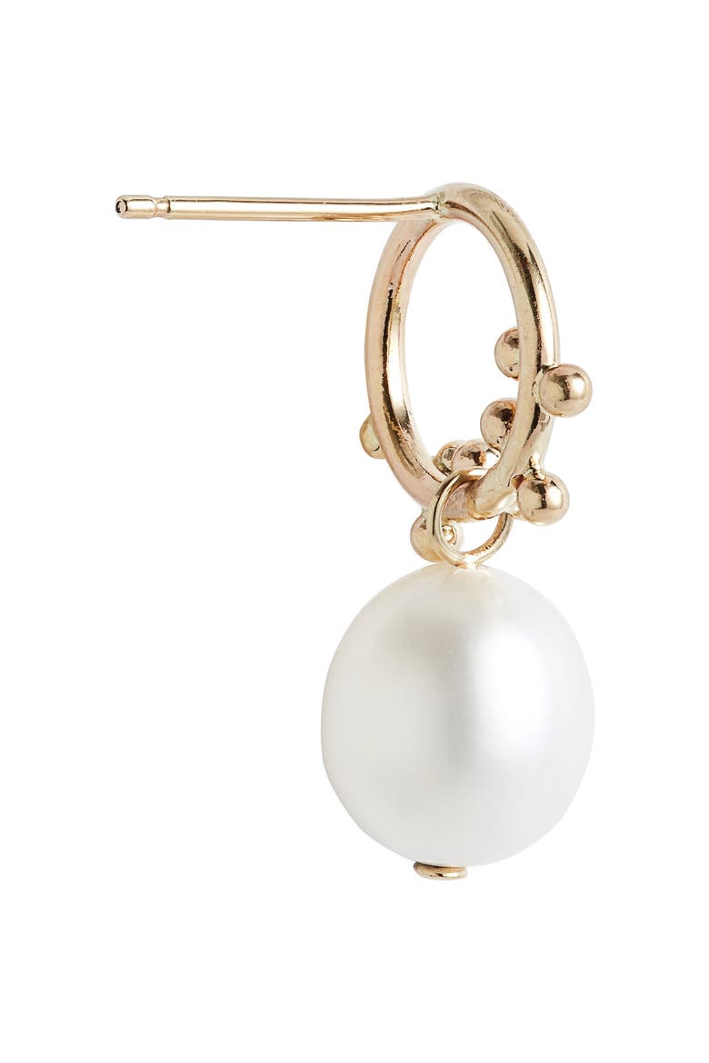 Cultured Pearl Bubble Front Hoop Earrings, Alternate, color, GOLD