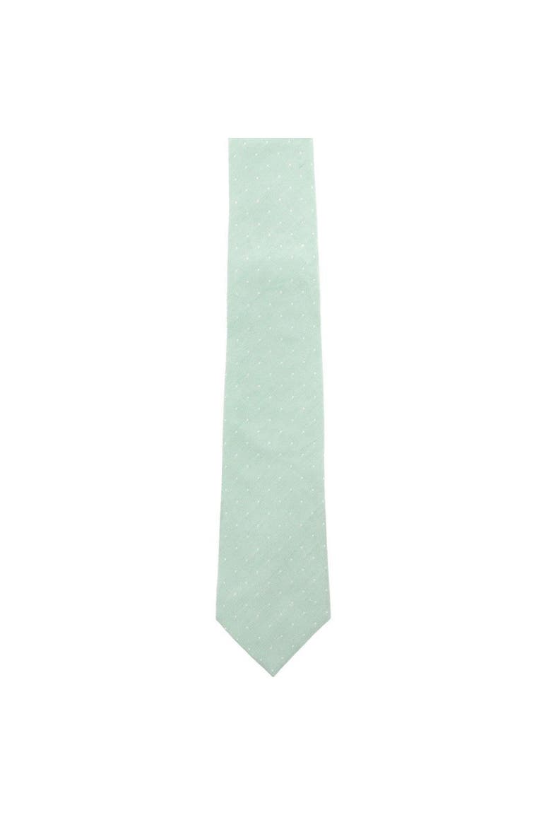 Churchill Chambray Polka Dot Linen Blend Necktie, Alternate, color, Light Green with Polka Dots