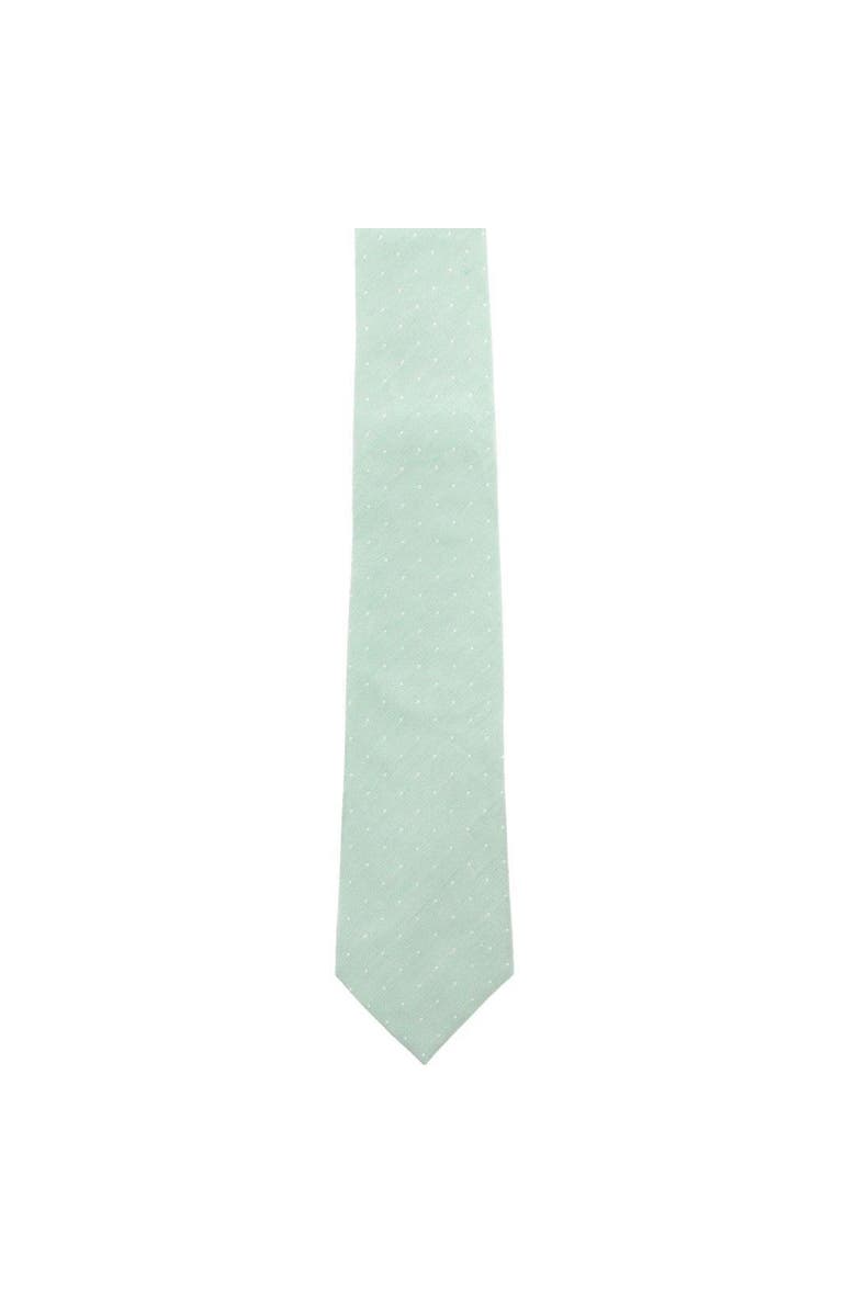 Trafalgar Churchill Chambray Polka Dot Linen Blend Necktie, Alternate, color, Light Green With Polka Dots
