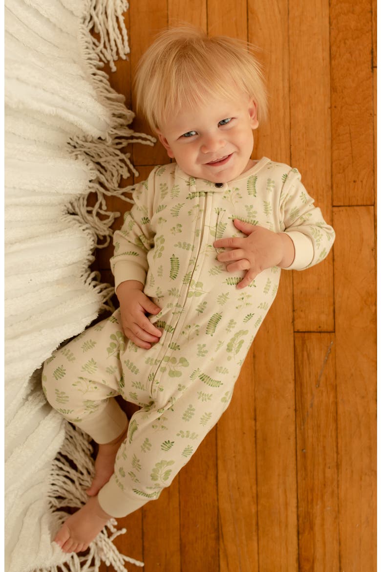 Print Organic Cotton Romper, Alternate, color, STONE BOTANICA