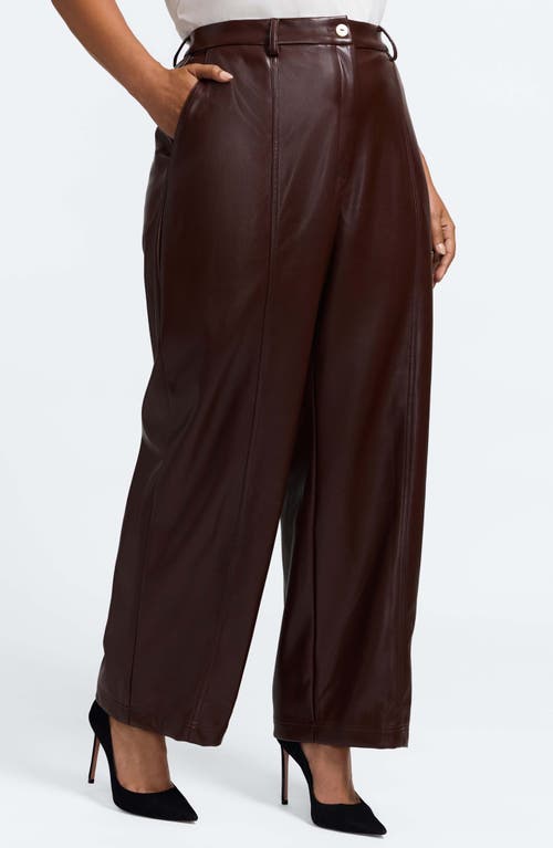 Foxcroft Ciara Wide Leg Faux Leather Pants In Brown