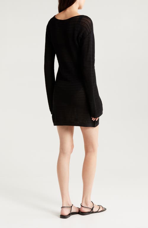 Solid & Striped The Nicki Rib Long Sleeve Linen Blend Cover-up Dress In Noir