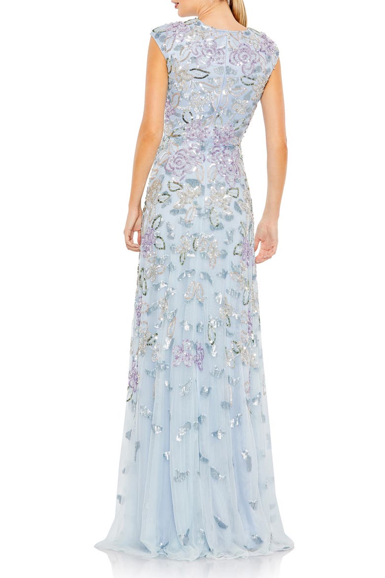 Sequined High Neck Cap Sleeve A Line Gown, Alternate, color, ICE BLUE MULTI
