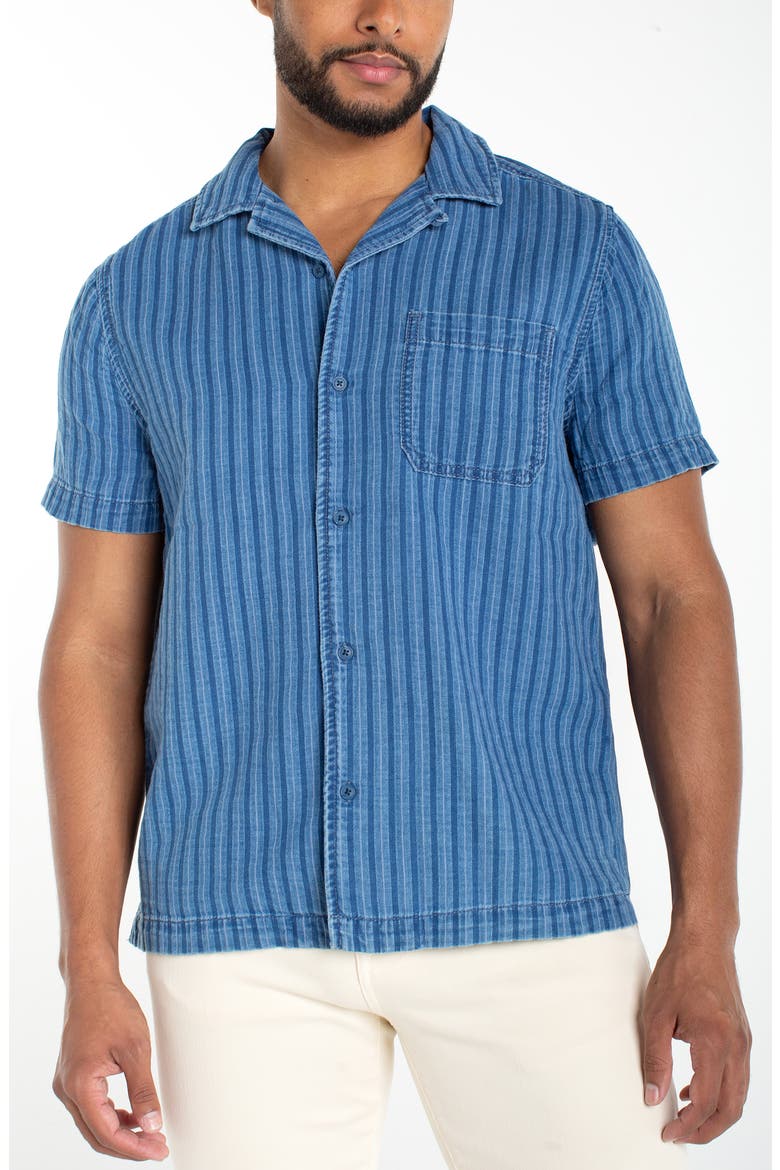 Stripe Denim Camp Shirt, Main, color, MEDINDIGOST