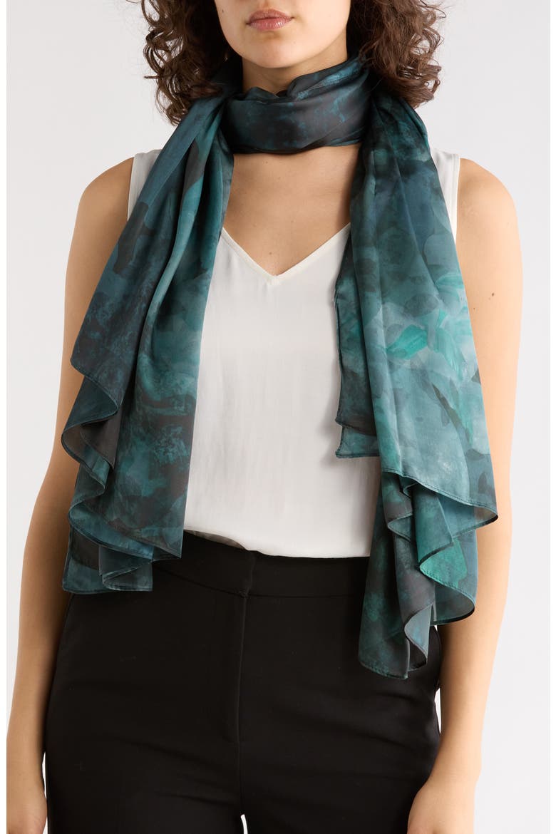 Secret Garden Satin Scarf, Main, color, TEAL