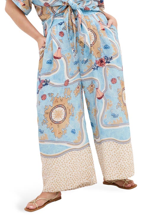 Postcard Print Pants (Plus)