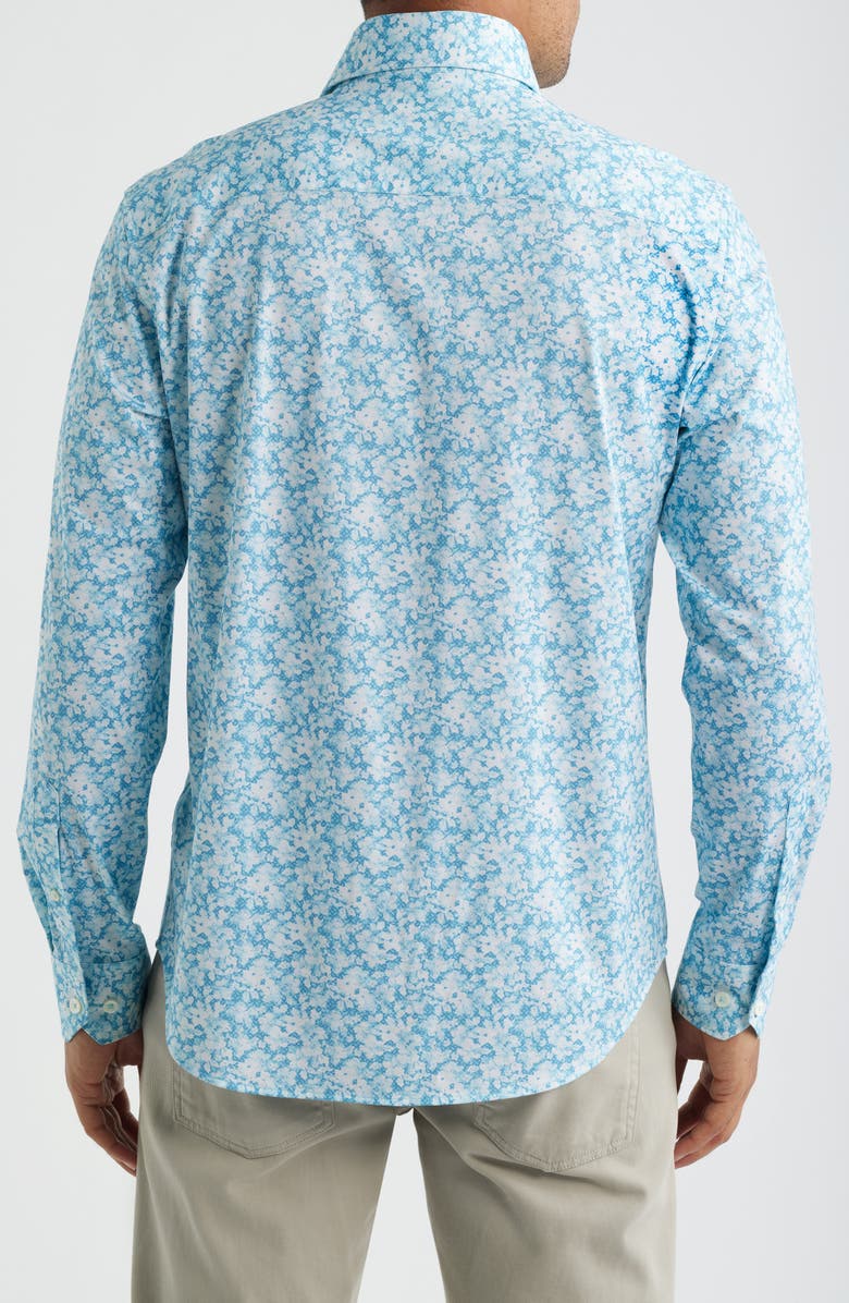Bugatchi Devon OoohCotton<sup>®</sup> Floral Print Long Sleeve Button-Up Shirt, Alternate, color, Teal