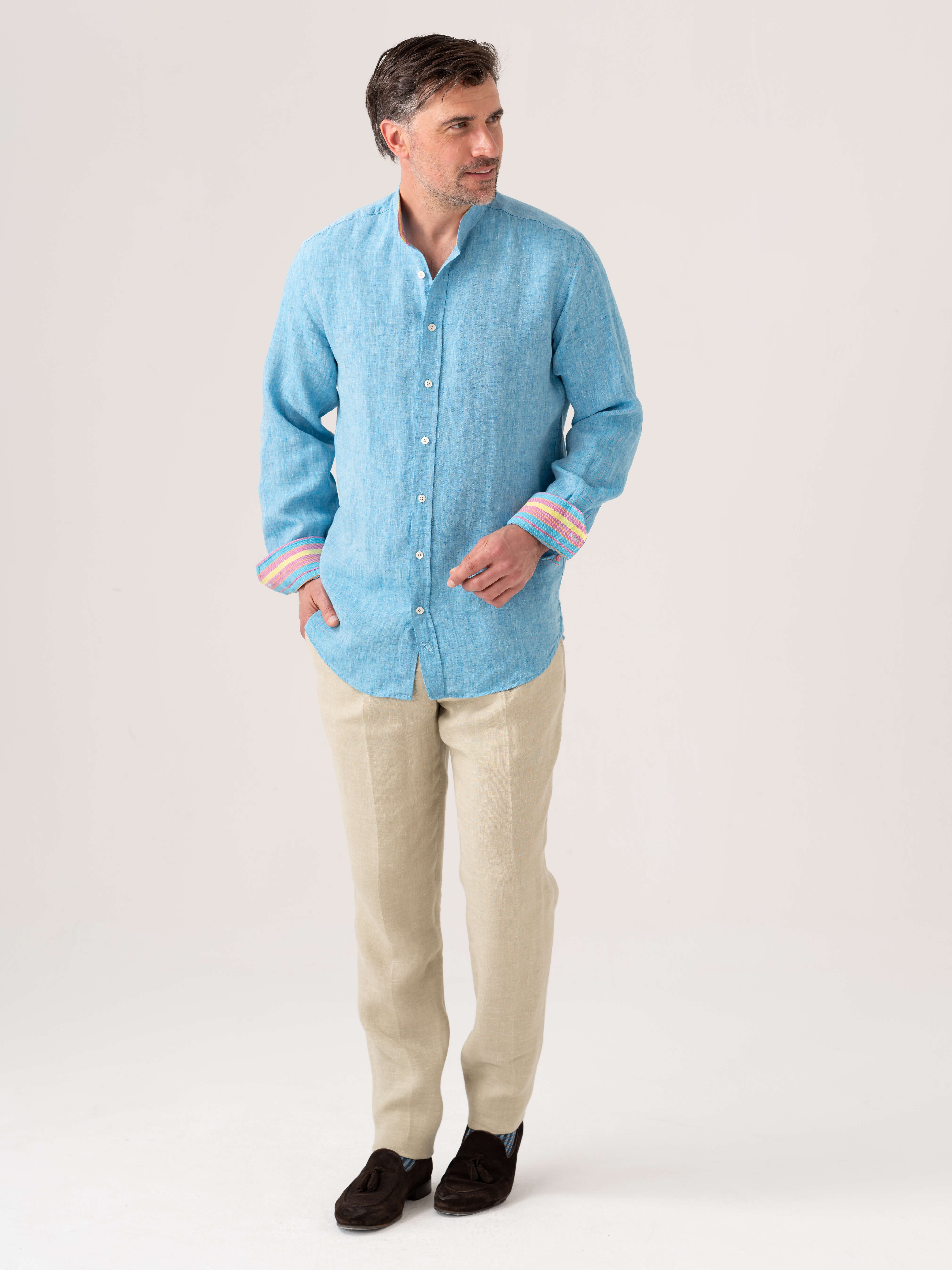 Linen Band Collar Shirt - image 4