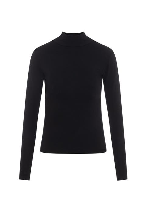 Mock Neck Stretch Jersey Knit Top