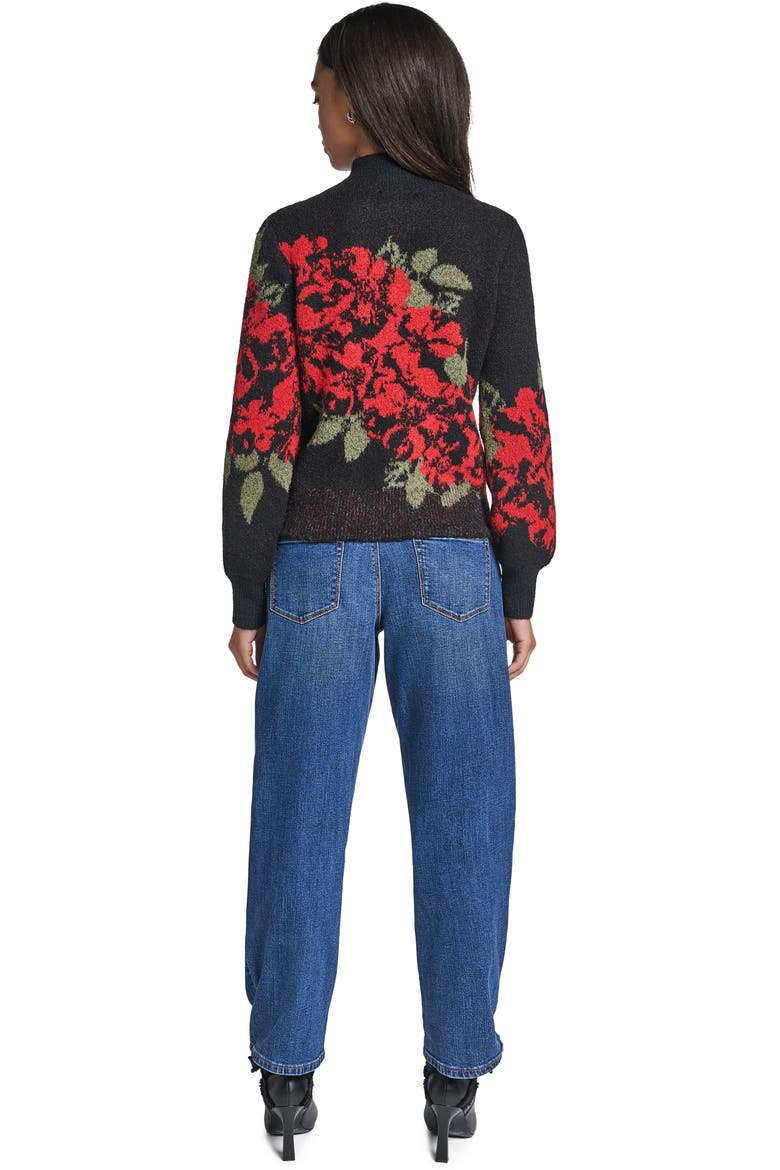 Rose Mock Neck Sweater, Alternate, color, BLACK/ ADMIRAL RED/ CYP GREEN